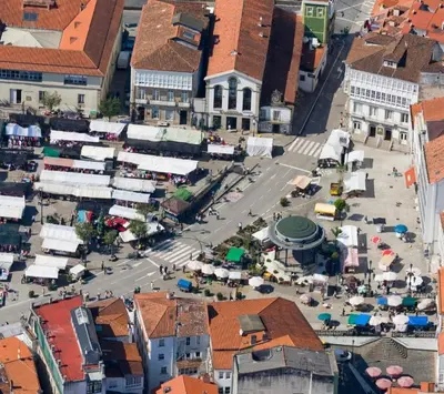an aerial view of a city street with buildings at Casa típica Betanzos Casco Histórico in Betanzos