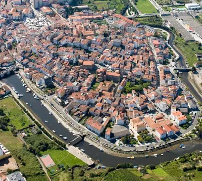 an aerial view of a city with a river at Casa típica Betanzos Casco Histórico in Betanzos