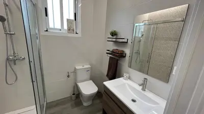 a bathroom with a toilet and a sink and a shower at Jabego2 in Sarria