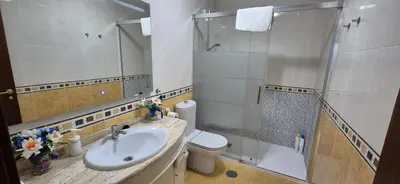a bathroom with a sink and a toilet and a shower at San Francisco in Viveiro