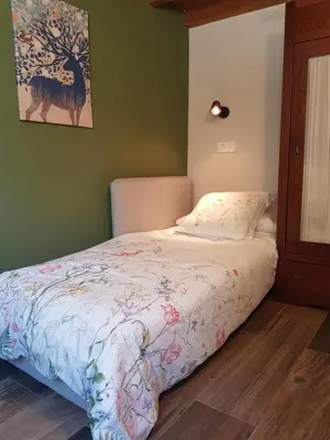 a bedroom with a bed with a comforter on it at EL VIEJO MOLINO in Lugo